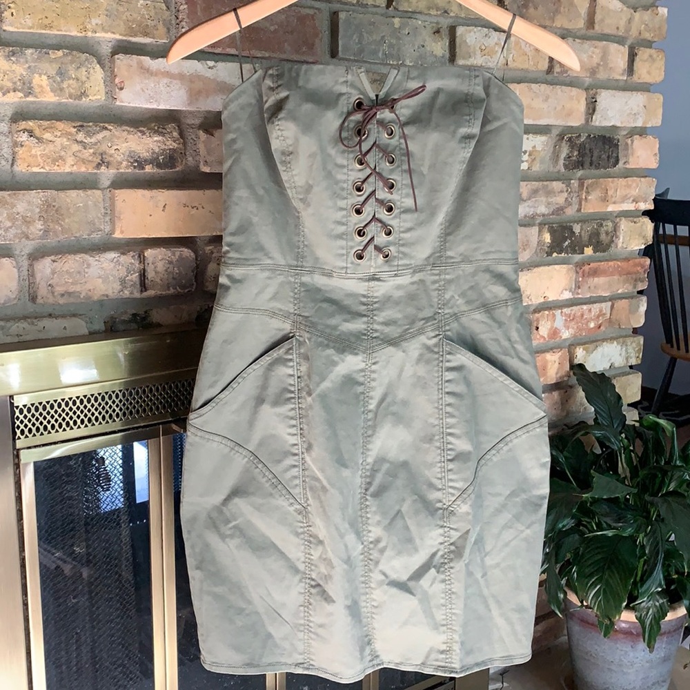 Guess Army Green Strapless Dress